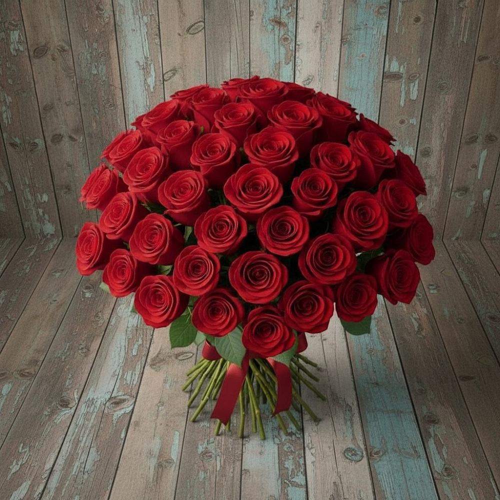 Букет 55 Красных роз Фридом в Каменнобродской