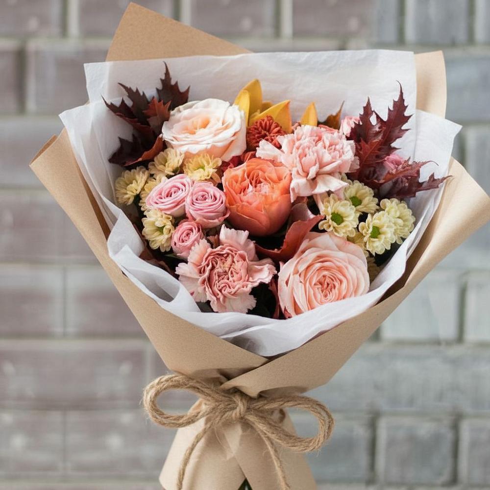 Букет цветов из: Гвоздики, Хризантемы и Розы в Каменнобродской