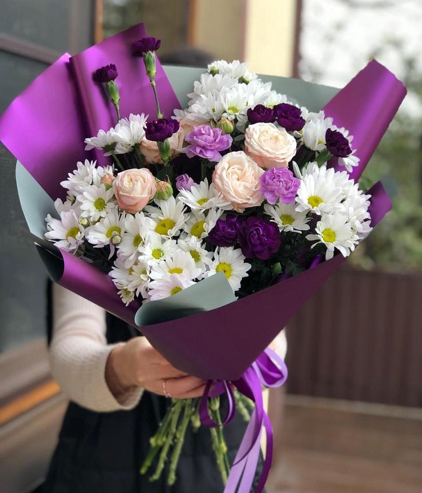 Букет цветов из: Хризантемы, Гвоздики и Розы в Каменнобродской