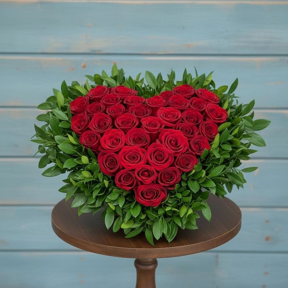 Цветочная композиция из Розы в виде сердца в Каменнобродской