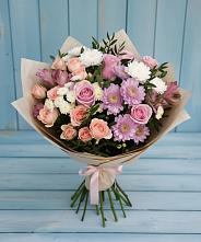 Букет цветов из:  Хризантемы, Розы и Альстромерии в Каменнобродской