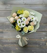 Букет цветов из:  Альстромерии, Розы и Хризантемы в Каменнобродской